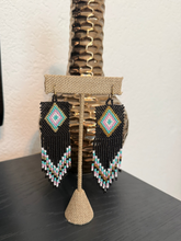 Load image into Gallery viewer, Beaded Fringe Black Dangle Earrings