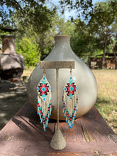 Load image into Gallery viewer, Coachella Tribal Bead Earrings - White/Turquoise