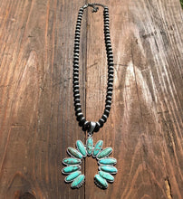 Load image into Gallery viewer, Montana Navajo Pearl &amp; Squash Blossom Naja Pendant Necklace