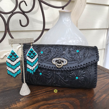 Load image into Gallery viewer, Coachella Tribal Bead Earrings - Teal/Black