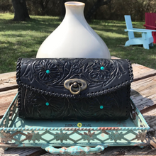 Load image into Gallery viewer, Salma Mexican Crossbody/Clutch (Black/Turquoise)
