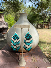 Load image into Gallery viewer, Coachella Tribal Bead Earrings - Teal/Black