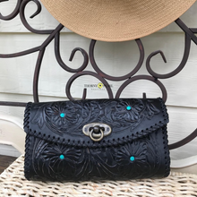 Load image into Gallery viewer, Salma Mexican Crossbody/Clutch (Black/Turquoise)