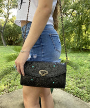 Load image into Gallery viewer, Salma Mexican Crossbody/Clutch (Black/Turquoise)